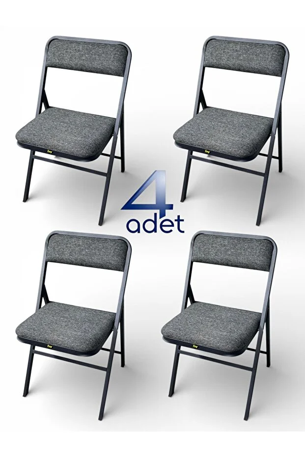 Katlanır Kamp Sandalyesi Piknik Sandalyesi Keten Gri Kumaş 4'lü